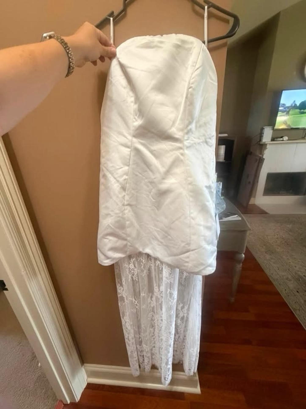 Lulus Winslet White Satin Sheer Hem Strapless Maxi Dress